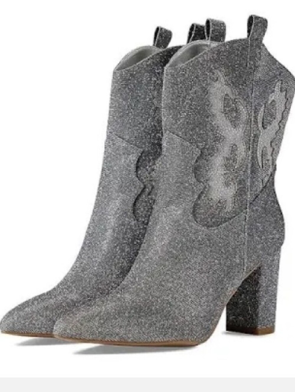 MIA Gypsi Silver Glitter Western Mid Calf Block Heel Boots Size 7